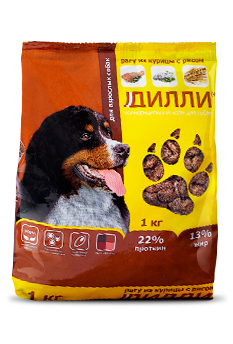 Сухой корм для собак (рагу из курицы с рисом) (1 кг)&nbsp; &nbsp; &nbsp; &nbsp;"Дилли"